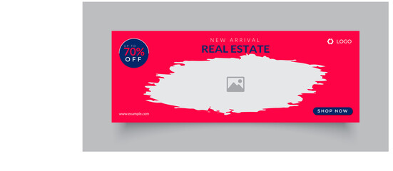 real estate facebook cover page timeline web ad banner template design with photo place modern layout	