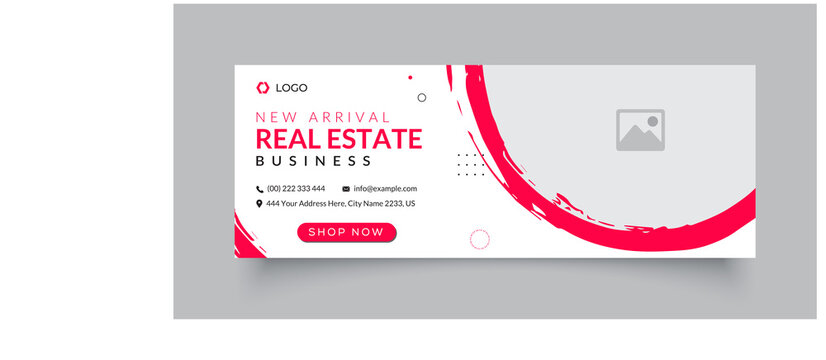 Business facebook cover page timeline web ad banner template with photo place modern layout white background and red shap design