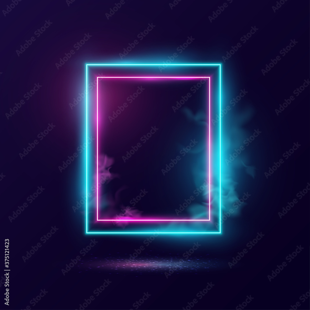 Wall mural glowing neon lighting frame with cyan and pink background. - Wall murals