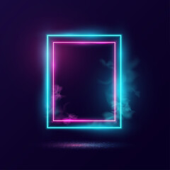 Glowing neon lighting frame with cyan and pink background. - obrazy, fototapety, plakaty