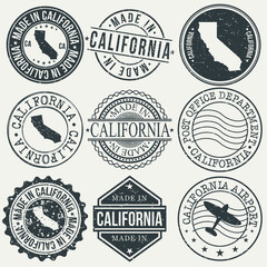 California Set of Stamps. Travel Stamp. Made In Product. Design Seals Old Style Insignia. - obrazy, fototapety, plakaty