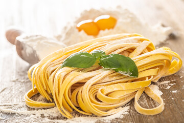 Preparation pasta Tagliatele from flour and eggs - Close-up