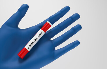 Corona virus mRNA vaccine development with ampoule - 3D illustration