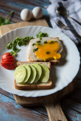 Variety of bread condiments and ingredients on a white plate with use of selective focus