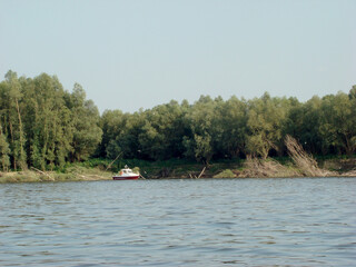 Fototapeta na wymiar Boat fishing on the Danube