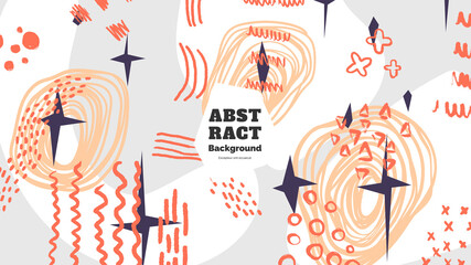 Abstract background illustration. Colorful lines, spots, dots and paint strokes. Decorative symmetric wallpaper, backdrop. Hand drawn texture, decor elements and shapes. Eps10 vector.