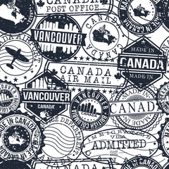Vancouver Canada Stamps. City Stamp Vector Art. Postal Passport Travel. Design Set Pattern.
