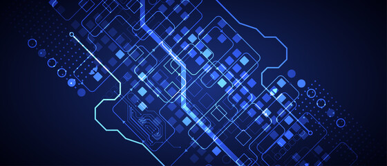 Abstract technology concept. Circuit board, high computer color background. Vector illustration with space for content, web - template, business tech presentation.