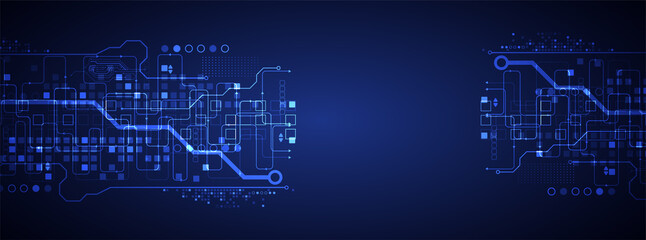 Abstract technology concept. Circuit board, high computer color background. Vector illustration with space for content, web - template, business tech presentation.