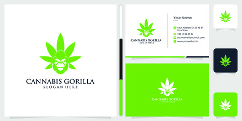 cannabis with gorilla logo design symbol icon template business card Vector Premium