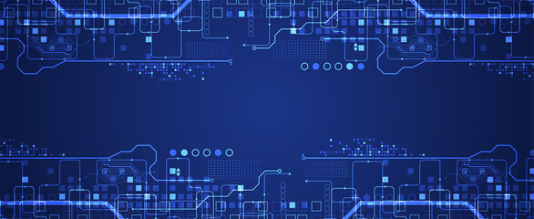 Abstract technology concept. Circuit board, high computer color background. Vector illustration with space for content, web - template, business tech presentation.