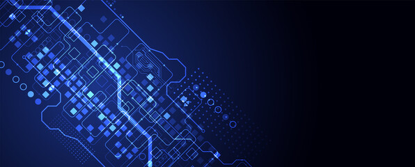 Abstract technology concept. Circuit board, high computer color background. Vector illustration with space for content, web - template, business tech presentation.