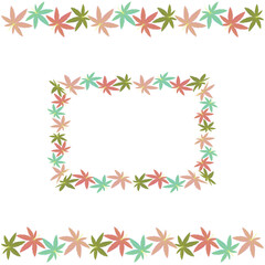 square frame and border made of hemp leaves, color vector illustration in flat style, clipart, design, decoration