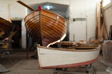 Inside boat building and repair shop in Norway, Oslo.