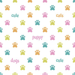 Cute paw seamless pattern vector on isolated white background.