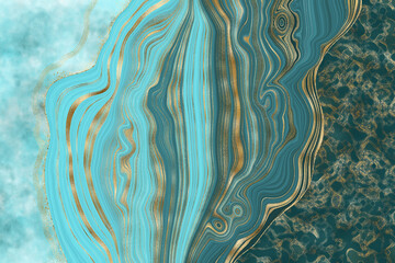 Abstract background, creative texture of blue marble and agate stone with gold foil, artificial...