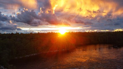 A beautiful sunset over the edge of a forest