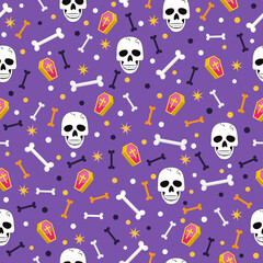 Halloween skull seamless pattern on black background. halloween skull pattern background. vector illustration