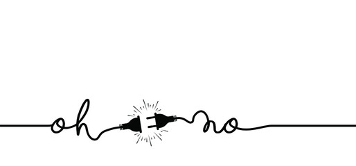 Page not found, 404 error.  Oops, I'm so sorry. Funny vector electric quotes for motivation, networking internet concept. Offline or online and unplugged sign. Under construction, broken cable.