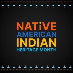 Native American Heritage Month - November - square banner template with colorful text on dark background. Building bridges of understanding and friendship with Native people and honoring their culture