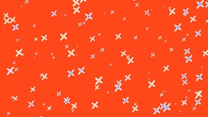 Abstract Christmas background in red and with several stars scattered all over. The stars are in different sizes and colors.