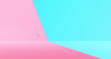 Pink and blue pastel 3d background. Empty pastel space. Abstract blue and pink design. 3D rendering