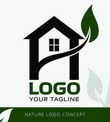 Green House logo. Housing concept with green open space and pollution-free