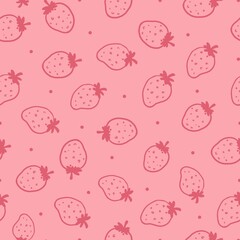 Fototapeta na wymiar Vector Pink Strawberries Doddle Pattern