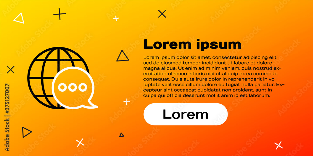 Poster line world map made from speech bubble icon isolated on yellow background. global communication sche