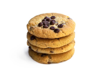 Stack of chocolate chip cookies isolated on white