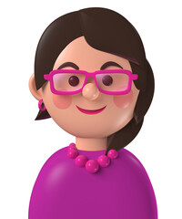 Cartoon character 3d happy white dark haired young woman