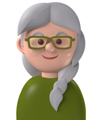 Cartoon character 3d happy old caucasian woman