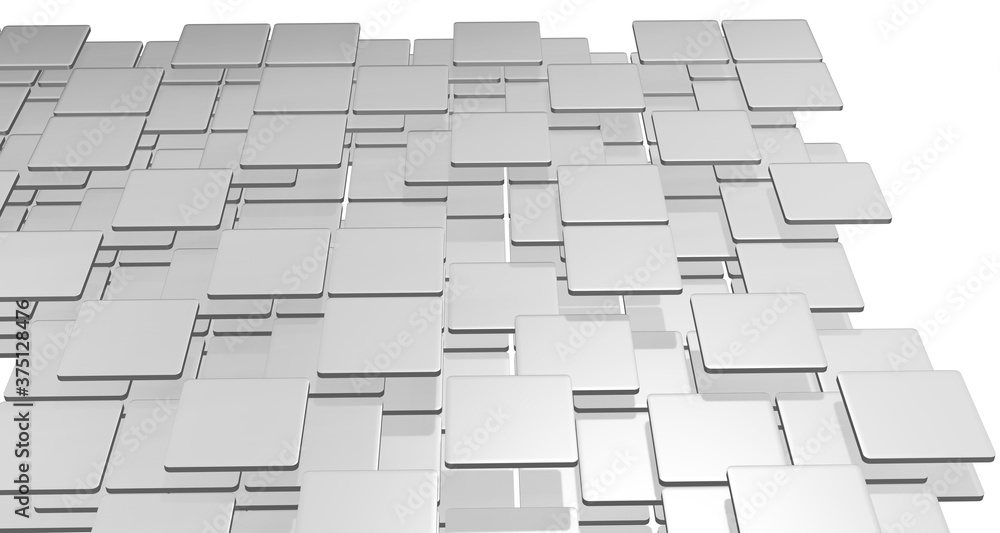 Poster 3d illustration with flat squares and curved corners stacked in complex layers on a white background