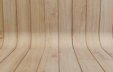 3d illustration Curved wooden wall backdrop It is the same texture continuously, light color for product placement and advertisement.