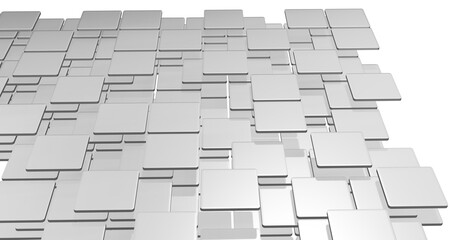3D illustration with flat squares and curved corners stacked in complex layers on a white background for graphic design. Branding and Publication