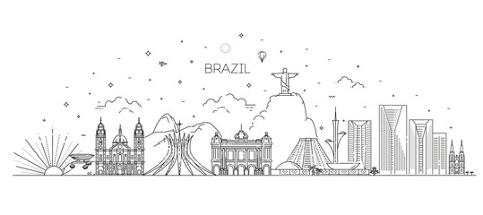 Brazil architecture vector line skyline - obrazy, fototapety, plakaty