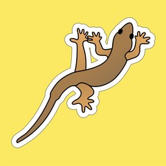 Sticker of Lizard Cartoon, Cute Funny Character, Flat Design