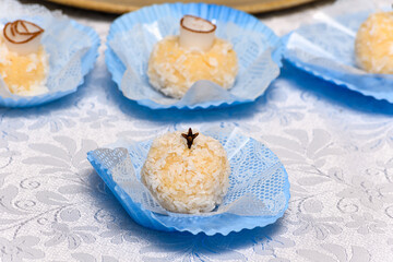 a typical Brazilian candy made with condensed milk and grated coconut, 