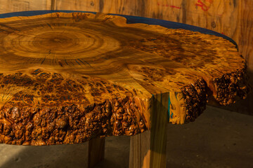 beautiful wooden table made of elm slab and epoxy resin