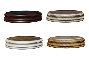 3d illustration wooden pallet marble texture round shape empty pallet for award presentation of product on white background with cutting path For design work