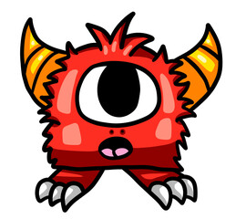 Adorable Stylized Fluffy Red One Eyed Monster