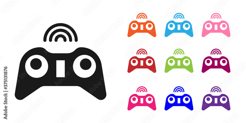 Aufkleber black wireless gamepad icon isolated on white background. game controller. set icons colorful. vecto