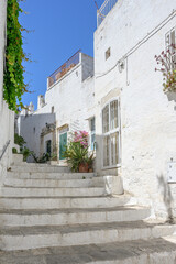 Fototapeta na wymiar Ostuni, Bari, Italy August 2020, Ostuni is called the white city, people come to visit this old typical city of the Apulia region.