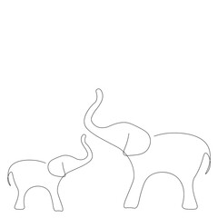 Elephants animal silhouette line drawing. Vector illustration