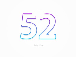 52 number, outline stroke gradient font. Trendy, dynamic creative style design. For logo, brand label, design elements, application and more. Isolated vector illustration