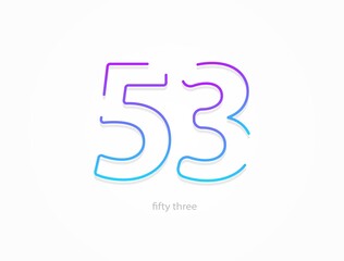 53 number, outline stroke gradient font. Trendy, dynamic creative style design. For logo, brand label, design elements, application and more. Isolated vector illustration