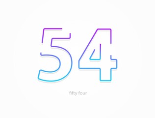 54 number, outline stroke gradient font. Trendy, dynamic creative style design. For logo, brand label, design elements, application and more. Isolated vector illustration