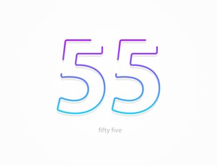 55 number, outline stroke gradient font. Trendy, dynamic creative style design. For logo, brand label, design elements, application and more. Isolated vector illustration