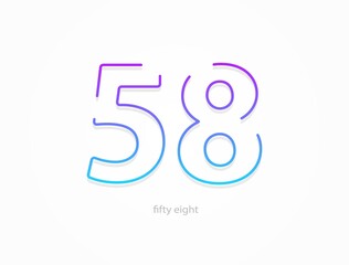 58 number, outline stroke gradient font. Trendy, dynamic creative style design. For logo, brand label, design elements, application and more. Isolated vector illustration