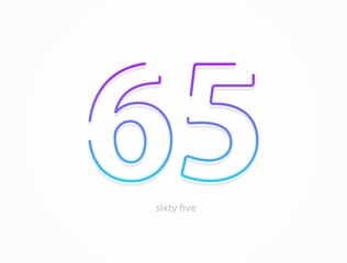 65 number, outline stroke gradient font. Trendy, dynamic creative style design. For logo, brand label, design elements, application and more. Isolated vector illustration